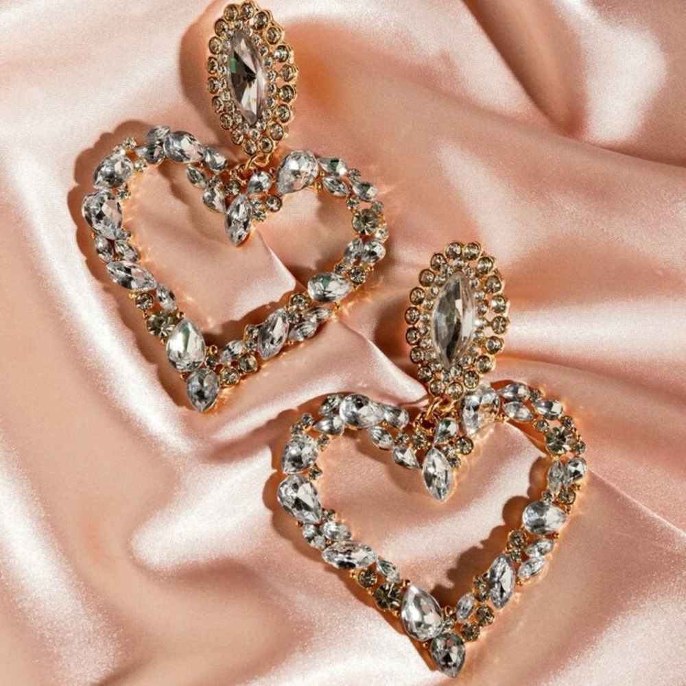 1pair Gemstone Decor Heart Drop Earrings